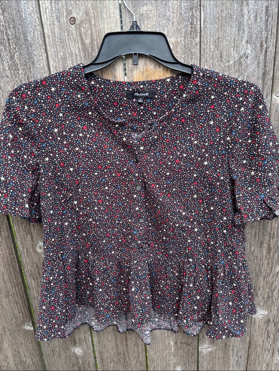 Madewell Tops - Madewell Black Star-Print Peplum Button-Front Blouse